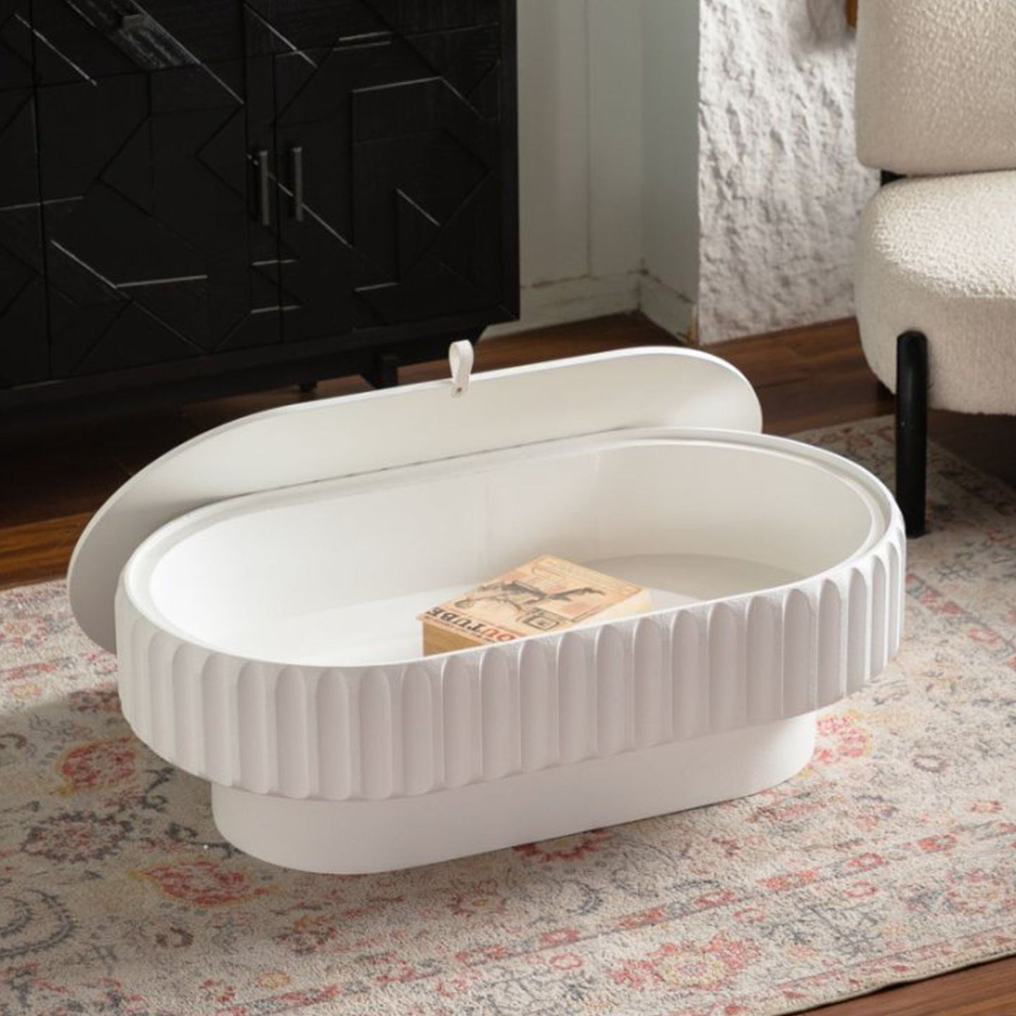 Fluted Storage Table With Lift Off Lid - Cream White