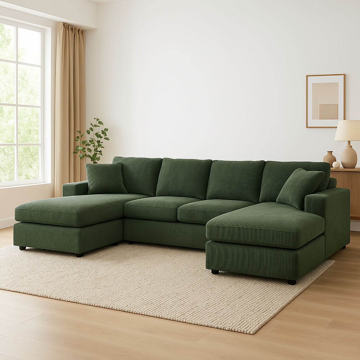 3 Piece Corduroy Double Chaise Sectional Sofa