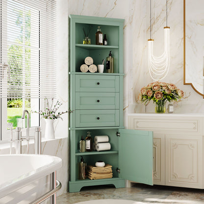 Tall Storage Cabinet With 3 Drawers And Adjustable Shelves For Bathroom