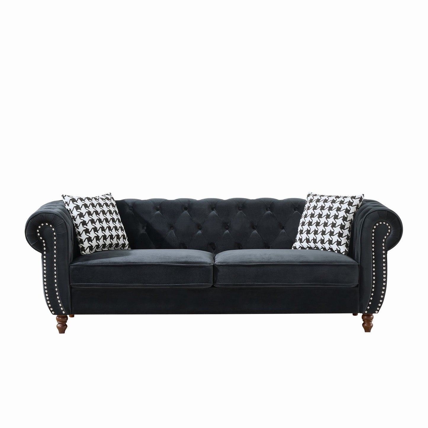 Chesterfield Velvet Upholstery Fabric Sofa With Roll Armrest & Nailhead