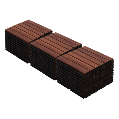 Interlocking Deck Tiles Striped Pattern, Square Acacia Hardwood Outdoor Flooring For Patio, Bancony, Pool Side