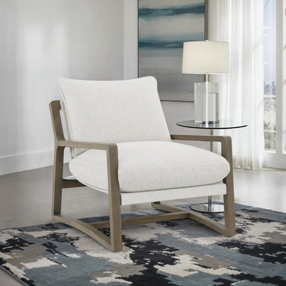 Geneva - Boucle Upholstered Wood Arm Accent Chair - Sand