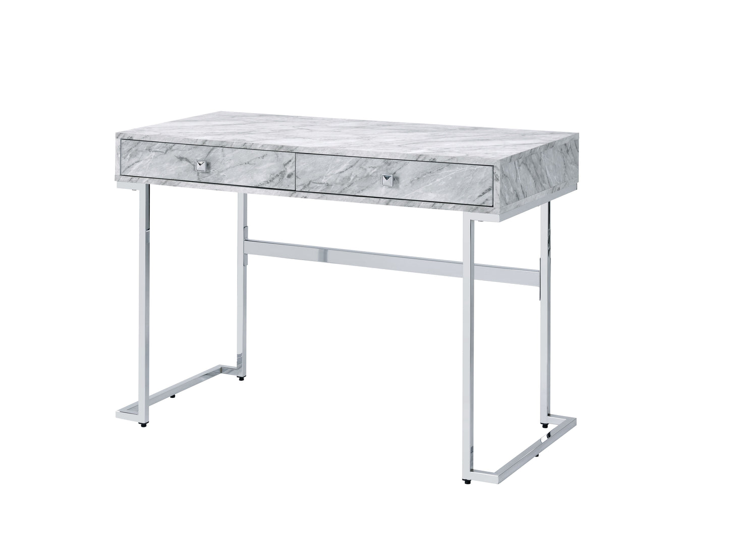 Tigress - Printed Faux Marble Top Writing Desk - White