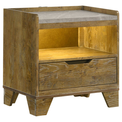 Packard - 1 Drawer Nightstand With LED Lighting And USB Charging - Oak