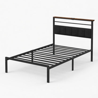 Platform Bed Frame With Charging Station & Headboard Storage