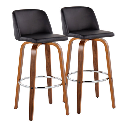 Toriano - Mid Century Modern Fixed Height, Barstool With Swivel With Round Footrest (Set of 2)