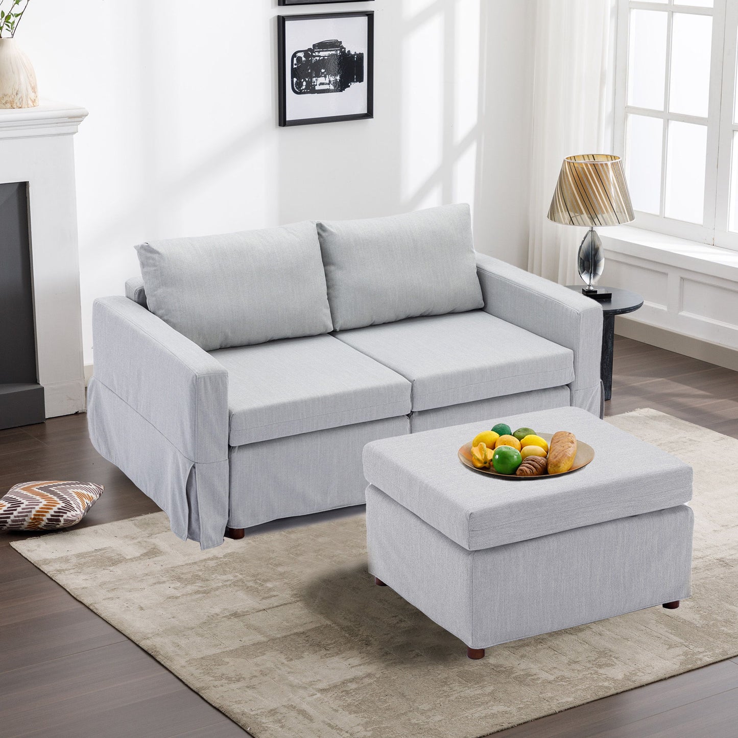 2 Seat Module Sectional Sofa Couch With 1 Ottoman For Living Room, Seat Cushion And Back Cushion Non-Removable And Non-Washable