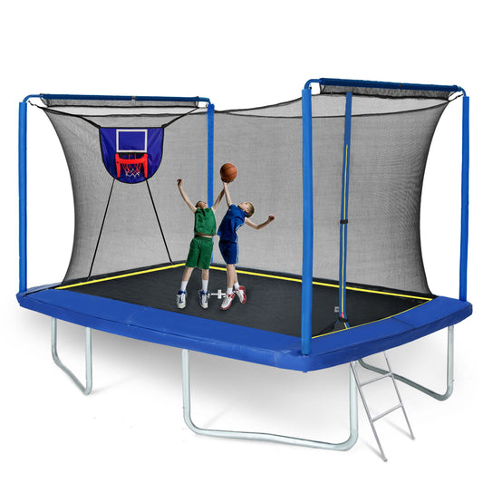 New Yc 8Ft By 12Ft Rectangular Trampoline With Basketball Board, Ball Inflater And Ladd Astm Standard Tested And Cpc Certified - Blue