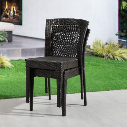 Outdoor Dining Chairs, Stackable Chairs With UV Resistant Frame (Set of 2) - Brown Multi