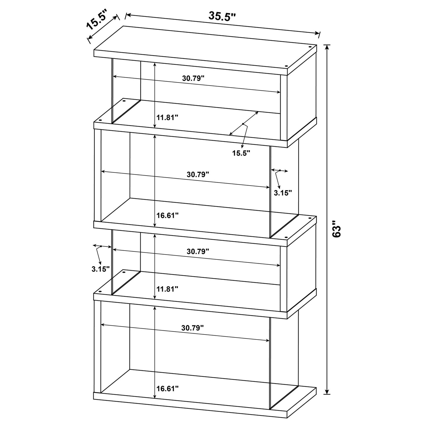 Elias - 4 Shelf Bookshelf With Zigzag Design