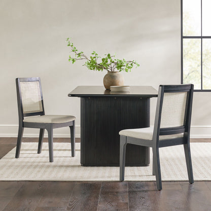 Modern Solid Wood Dining Chair With Rattan Inset Back (Set of 2)