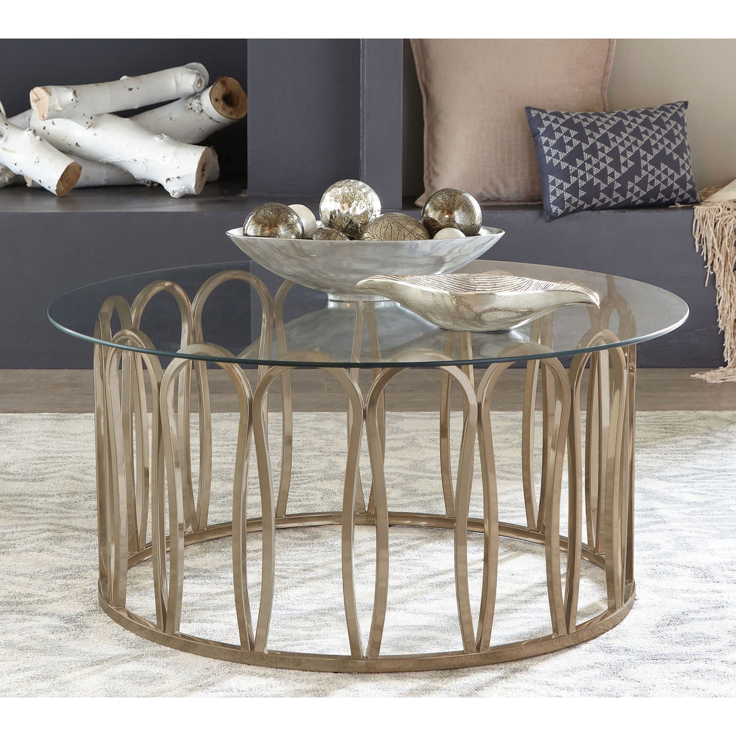 Round Glass Top Table With Polished Metal Base