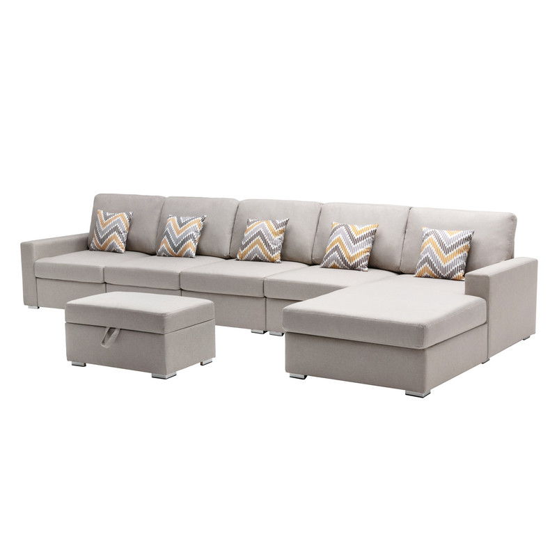 Nolan - Fabric 6 Piece Sectional Sofa With Pillows And Interchangeable Legs