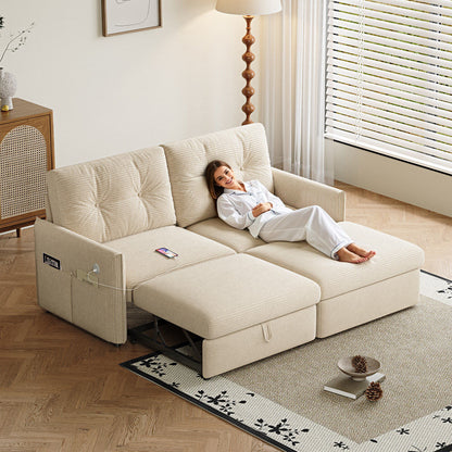Sleeper Sofa, Expandable Sectional With Ottoman For Living Room