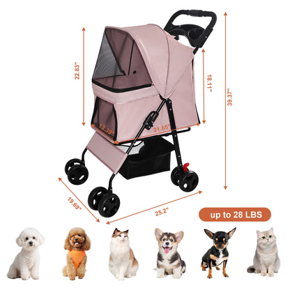 Foldable Pet Stroller For Small Dogs And Cats With Multi Functional Tray