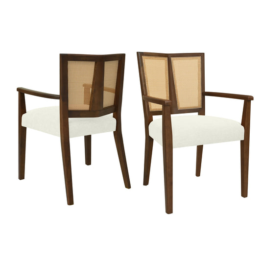 Mid Century Modern Arm Dining Chairs With Rattan Backrest