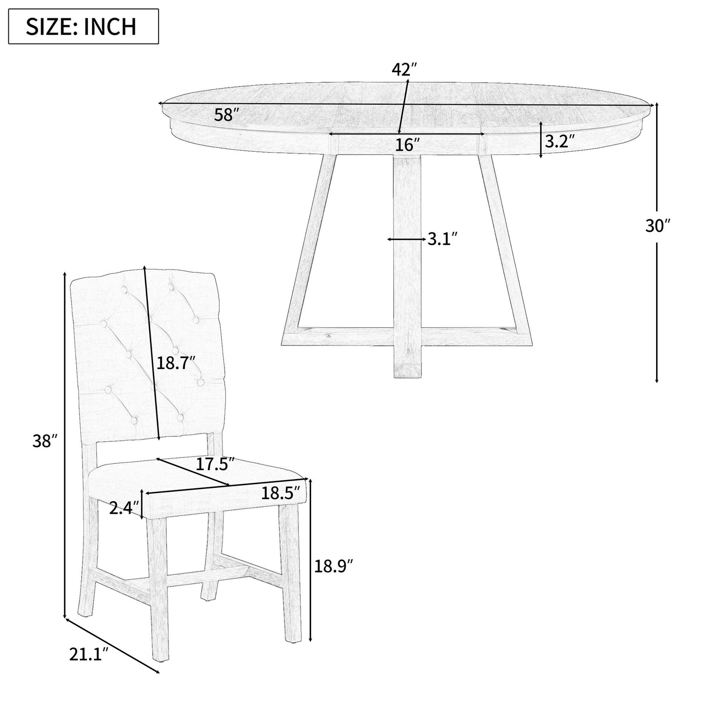 Retro Functional Dining Set, Round Table With Leaf And Upholstered Chairs For Dining Room And Living Room