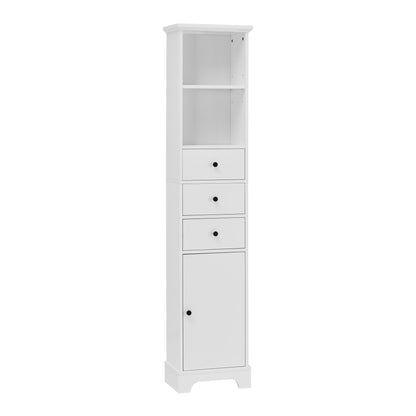 Tall Storage Cabinet With 3 Drawers And Adjustable Shelves For Bathroom
