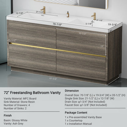 Bathin Freestanding Bathroom Vanity With Double Sinks, Bathroom Storage Vanity Cabinet With Stone Resin Countertop And Soft Close Drawers