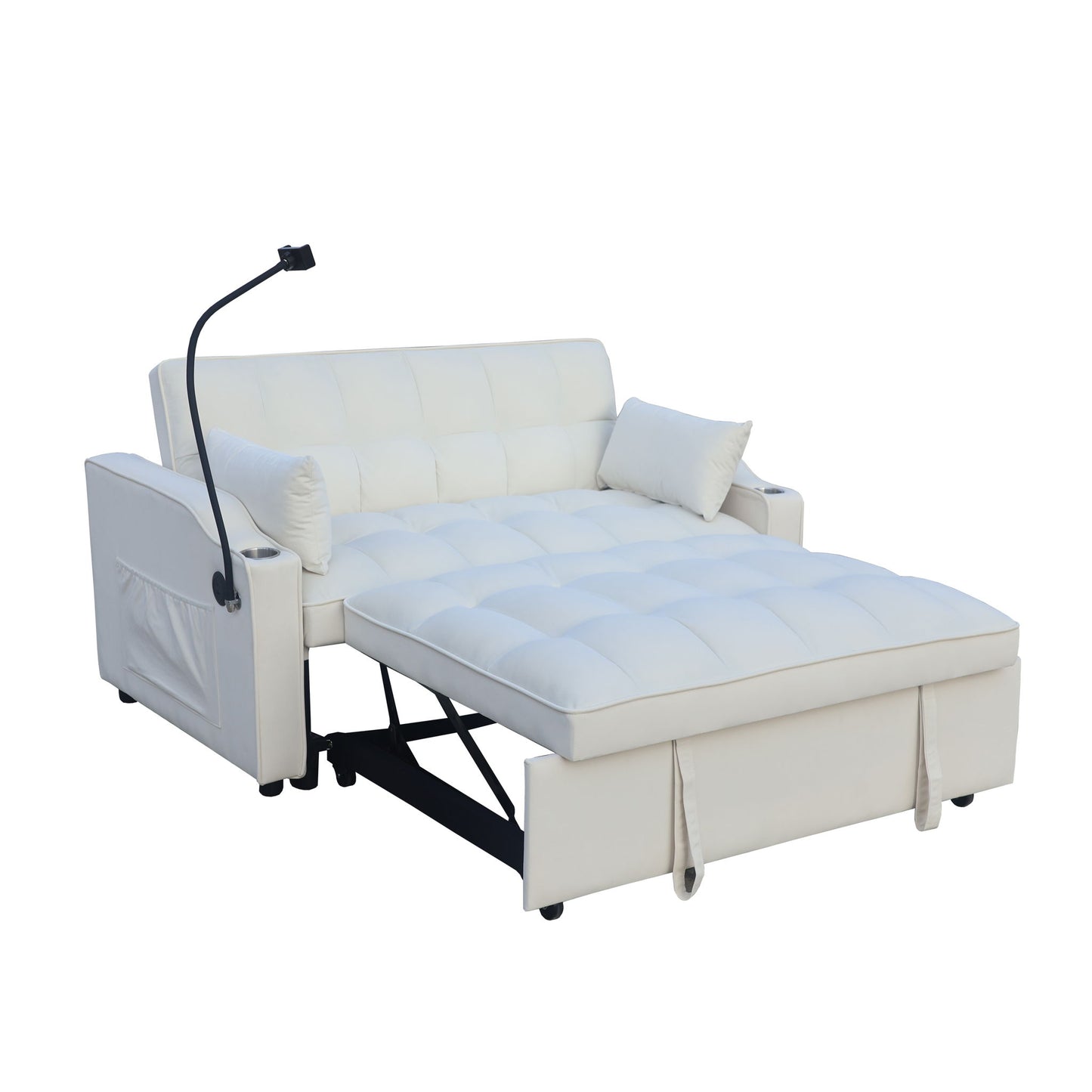 Modern Velvet Loveseat With Pullout Bed, Adjustable Reclining Backrest