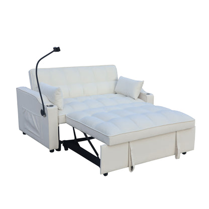 Modern Velvet Loveseat With Pullout Bed, Adjustable Reclining Backrest