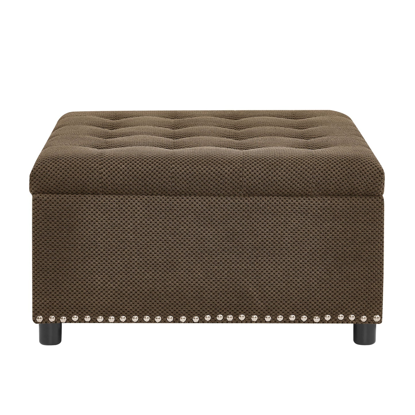 Square Tufted Storage Ottoman With Nailhead Trim