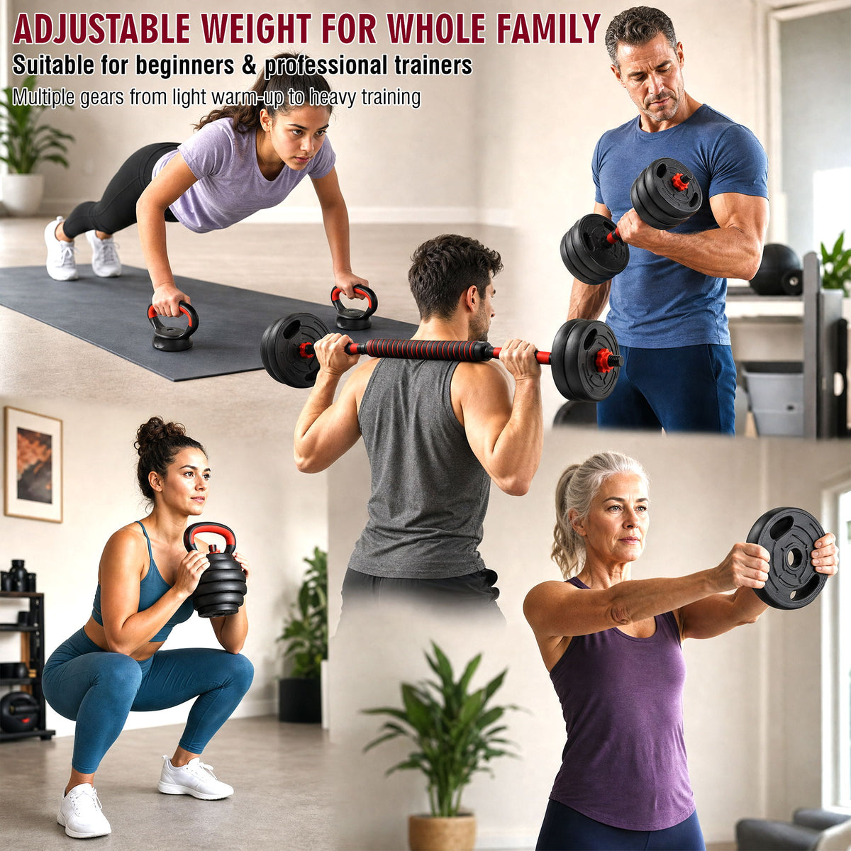 Adjustable Dumbbell Set, 4 In 1 Convertible Weights