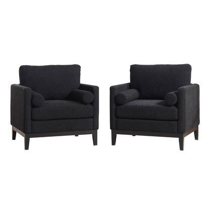 Wide Modern Farmhouse Performance Accent Chair With Legs, Wood Base