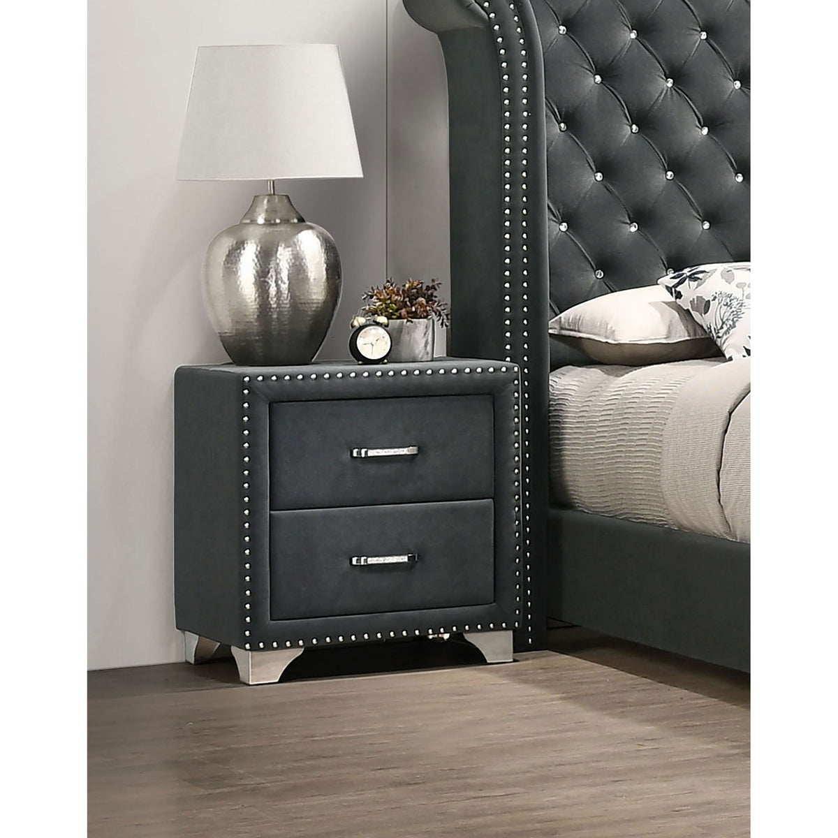 Upholstered 2 Drawer Nightstand With Accents