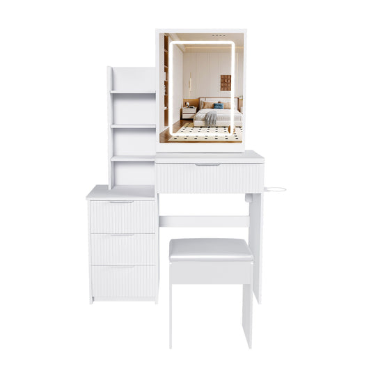 Modern Vanity Desk With 3 LED Lighting Modes, 4 Drawers