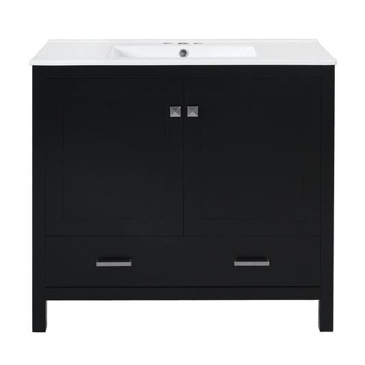 Bathroom Vanity With Sink, Soft Close Doors, Double Shelves & Divided Drawer