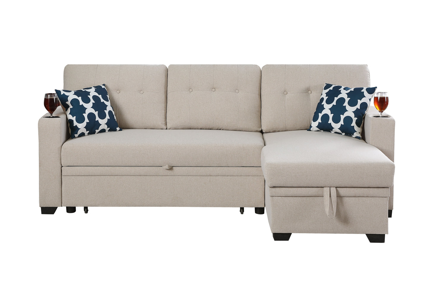 82" Width Sectional With Storage Chaise And Cupholder Armrest