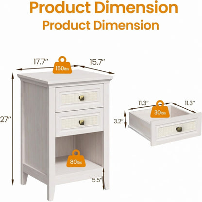 Nightstand With 2 Drawers Bedside Table