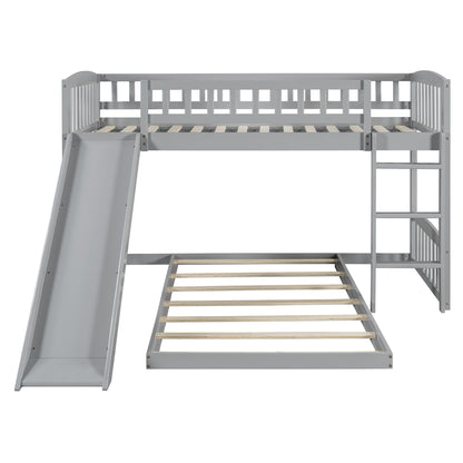 Twin Over Twin Classic Bunk Bed With Slide And Ladder - Gray