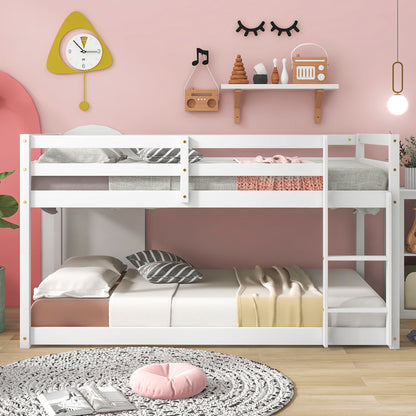 Twin Over Twin Floor Bunk Bed Comfortable - White