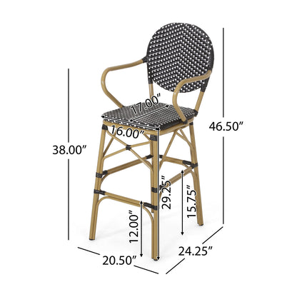 Outdoor Wicker And Aluminum French Barstools (Set of 2)