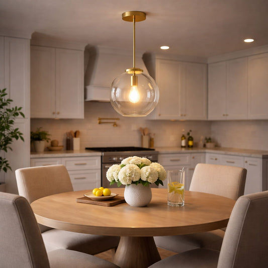 Gleam - Single Light Pendant Lamp With Clear Globe Satin - Antique Brass / Clear / Gold