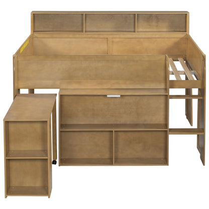 Loft Bed With Built-In Desk, LED Lighting, And Multiple Storage Shelves