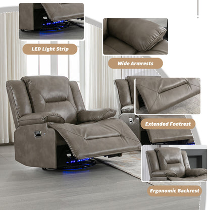 3 Seater Home Theater Recliner Manual Recliner Chair With A Led Light Strip Two Built-In Cup Holders For Living Room