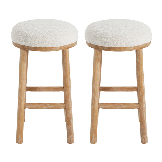 Rubber Wood & Fabric Counter Stool 300Lb Capacity, Easy Assembly For Home & Commercial Use (Set of 2) - Natural / Beige