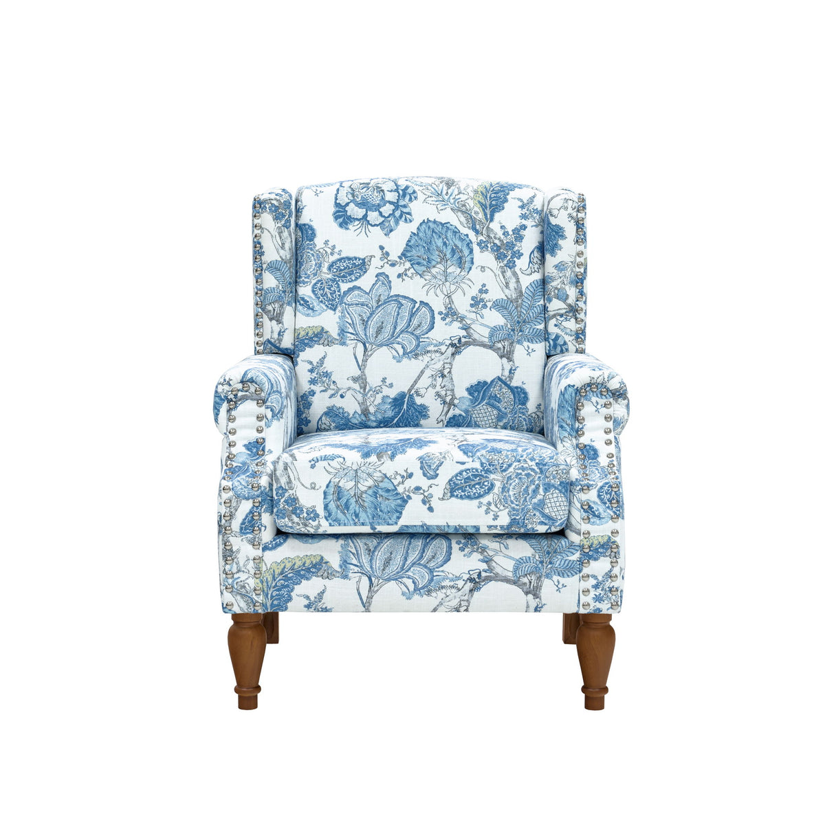 Accent Chair With Floral Upholstery And Nailhead Trim