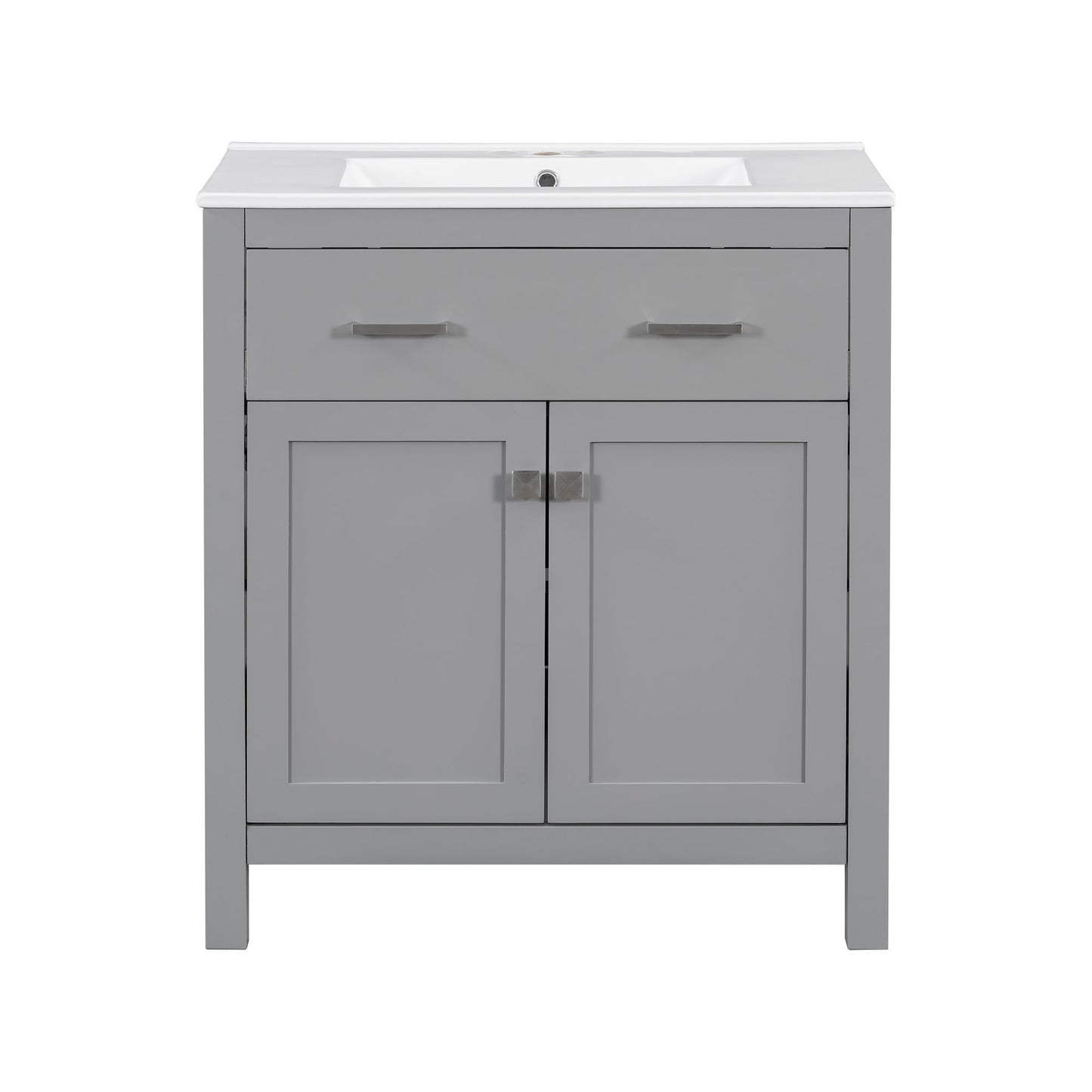 Bathroom Vanity With Ceramic Sink, Modern Single Bathroom Cabinet With 2 Doors And A Shelf, Soft Close Doors