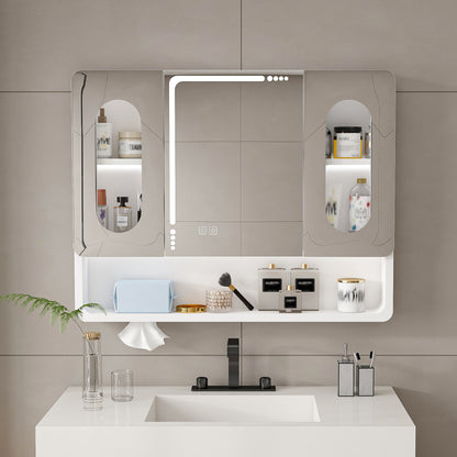 Wall Mounted Bathroom Mirror Cabinet With LED Lights, Anti Fog & Explosion Proof, Touch Control Medicine Cabinet, 3 Color Lighting - White