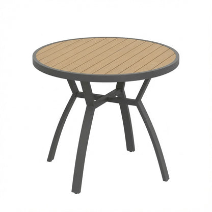 Outdoor Round Patio Table With Slatted Top - Gray