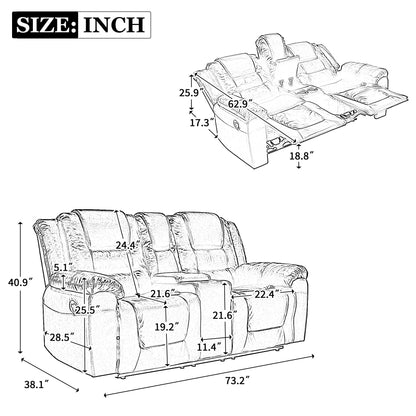 Home Theater Recliner Set Manual Recliner Chair With Wide Armrest, Two Built-In Cup Holders For Living Room