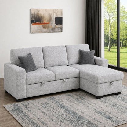 Buzz - Reversible Sleeper Sectional Sofa With Storage Chaise, Console Arm, USB Charging & Cup Holders - Gray