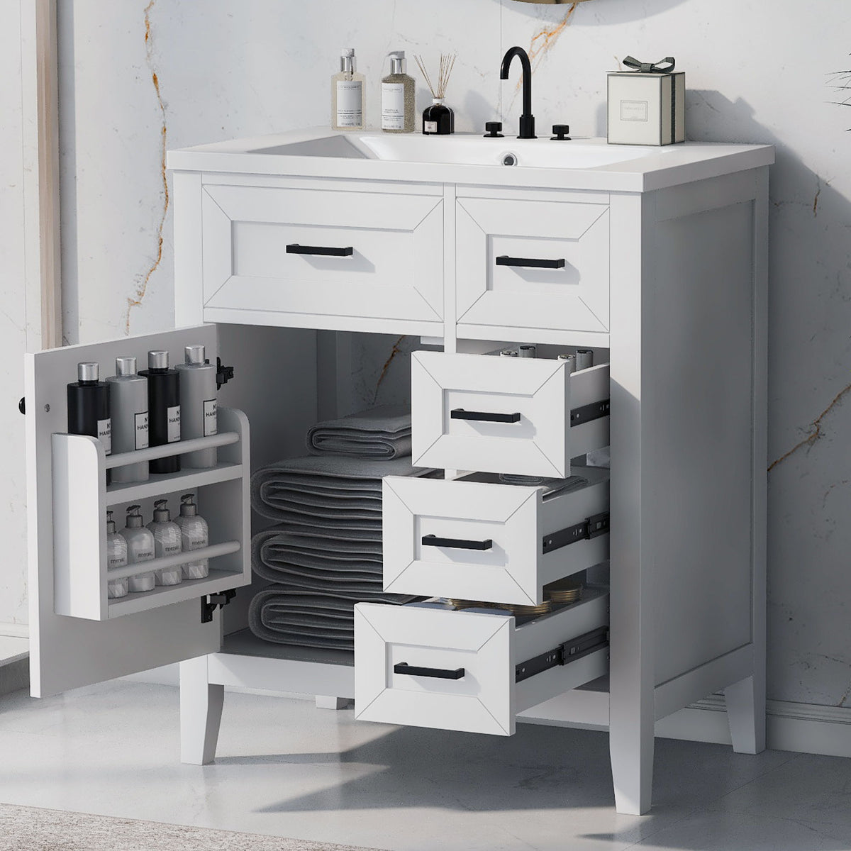 Modern Bathroom Vanity With Sink Combo, 3 Drawers, Undermount Drop-In Sink