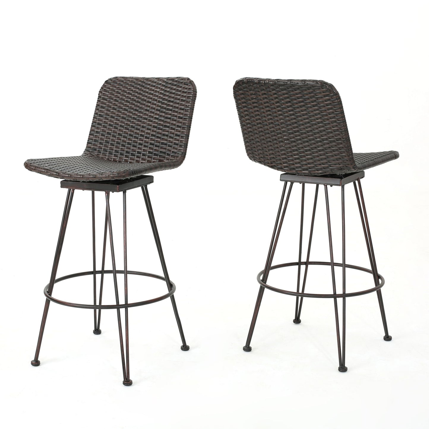 Outdoor Rattan Barstools With Black Brush Copper Iron Frame (Set of 2) - Multi Brown