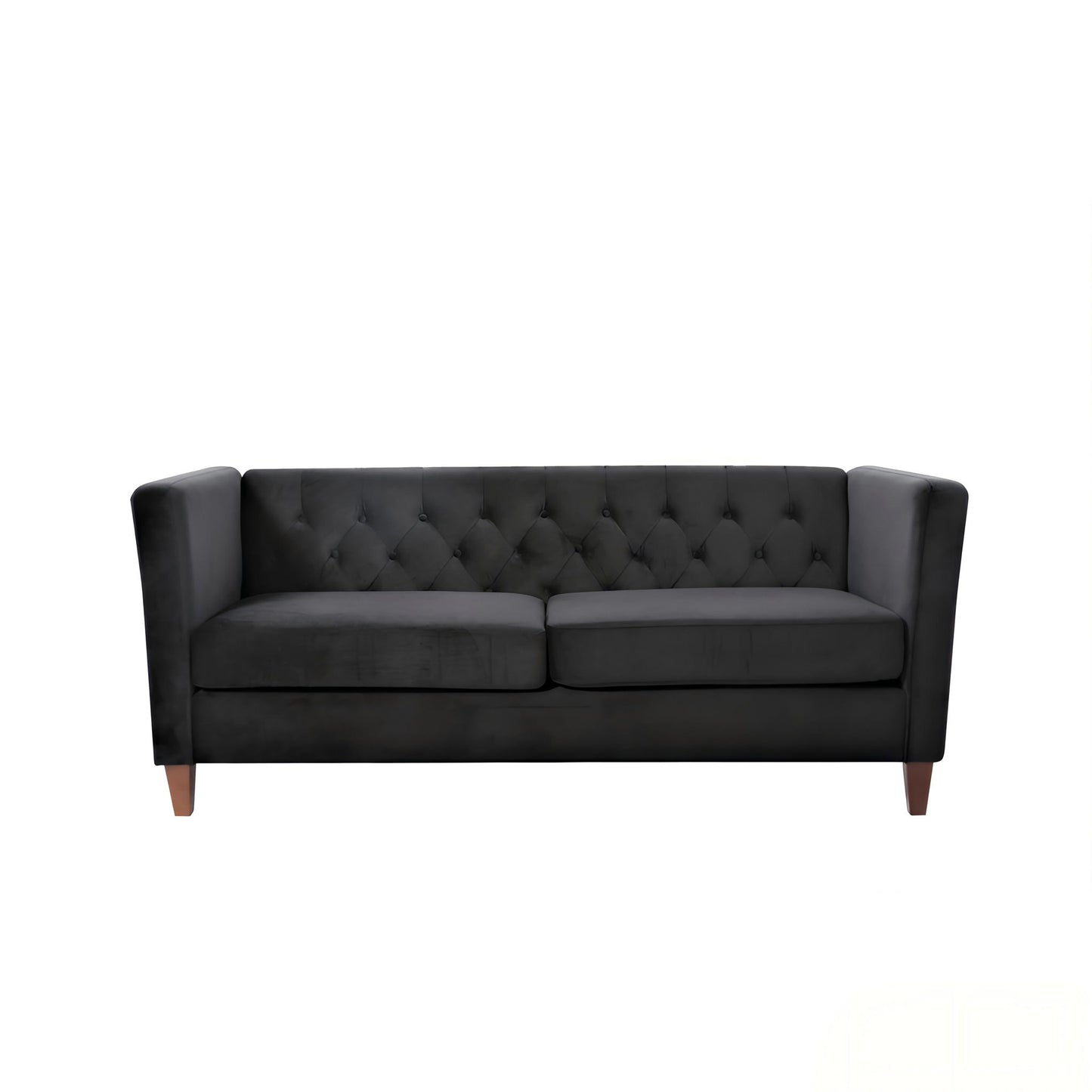 Button Tufted Loveseat, 2 Seater With Square Arm Couch For Living Room - Black