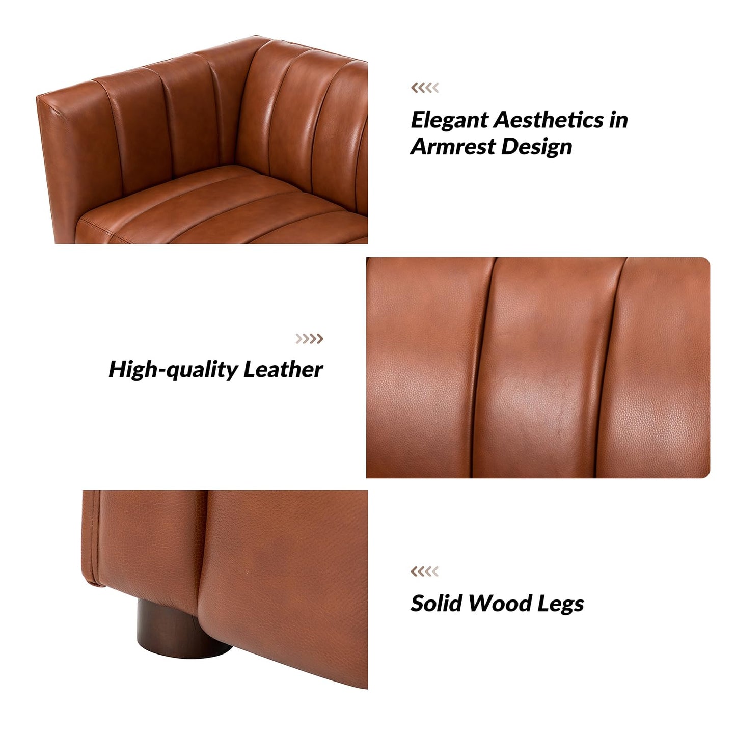 HULALA HOME 83" Genuine Leather Sofa, Sofa Leather for Living Room, 3 Seater Sofa Couch Top Layer Leather Large Sofa Furniture with Channel Tufted Seat Back & Square Arms (Camel)